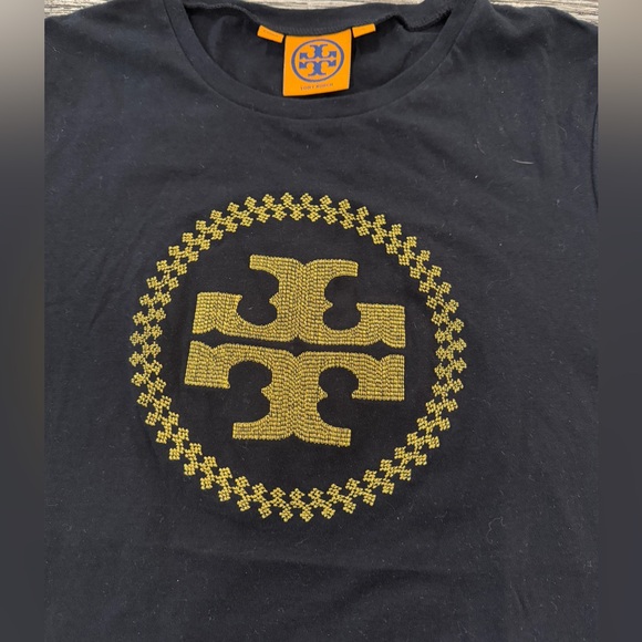 Tory Burch Black T-Shirt with Gold Logo - Picture 3 of 7